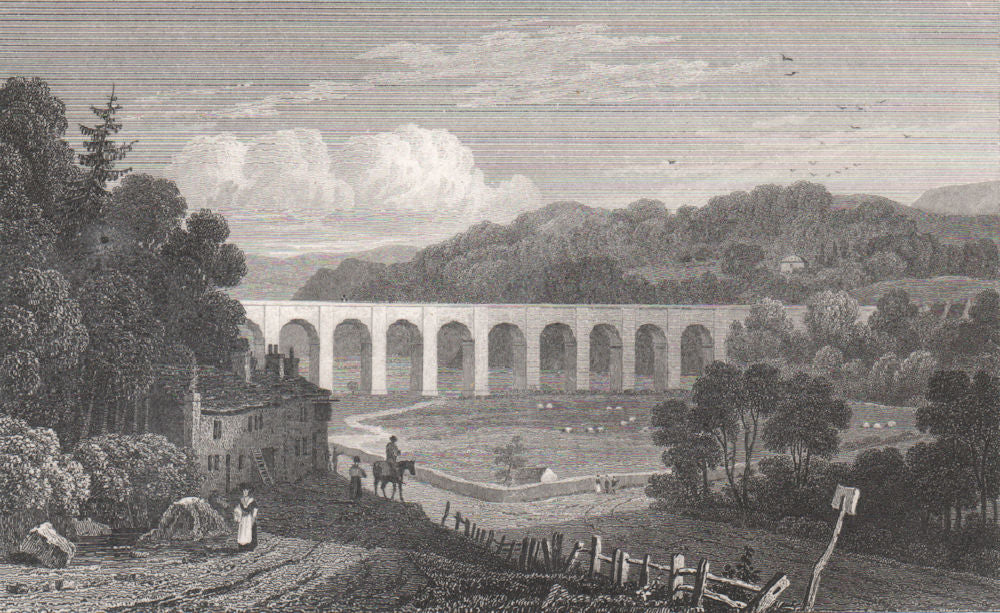 Chirk Aqueduct, Denbighshire, Wales, by Henry Gastineau 1835 old antique print